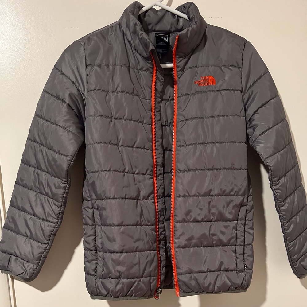 The North Face Gray Puffer Jacket with Orange Accents, Boys Size Large 14/16 - Picture 2 of 4